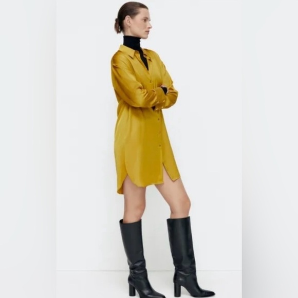 Zara Goldenrod Collard Button-Up Tunic Blouse Small - Picture 2 of 5